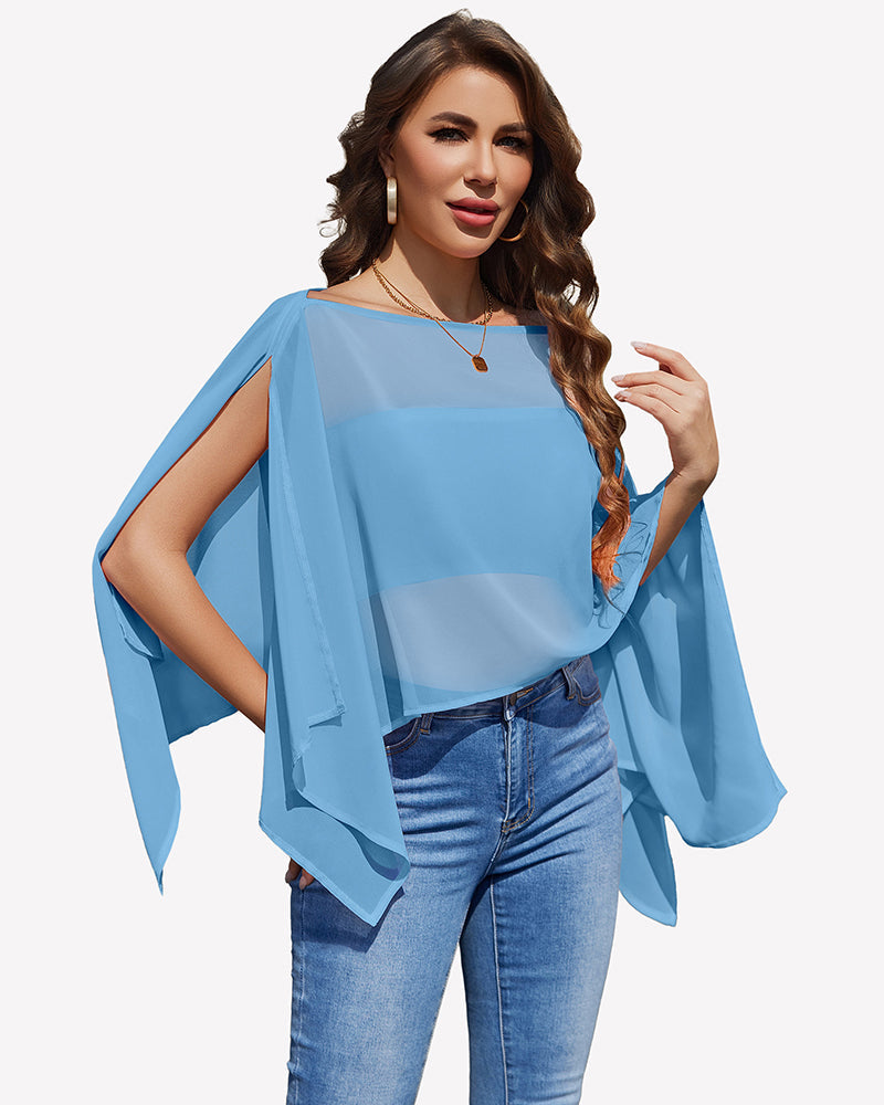 Off Shoulder Chiffon Blouse Batwing Sleeve Flowy Going Out Top
