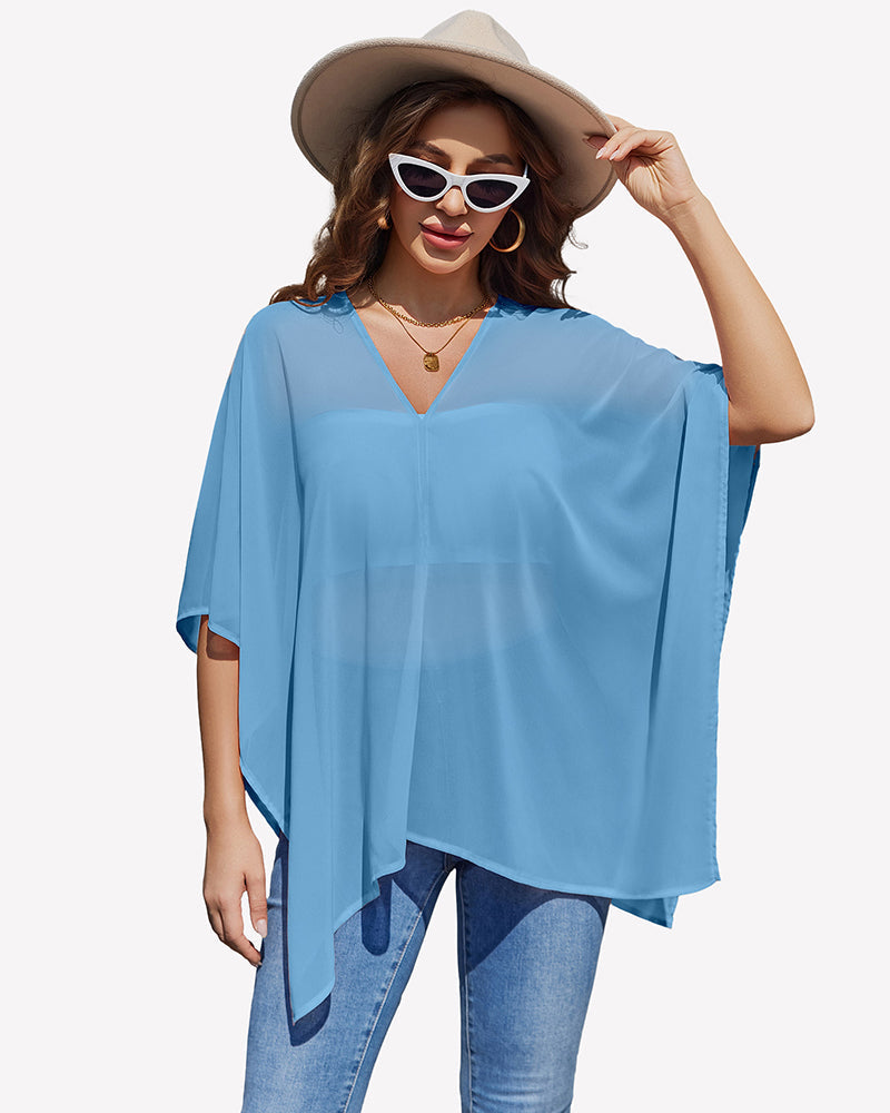 Off Shoulder Chiffon Blouse Batwing Sleeve Flowy Going Out Top
