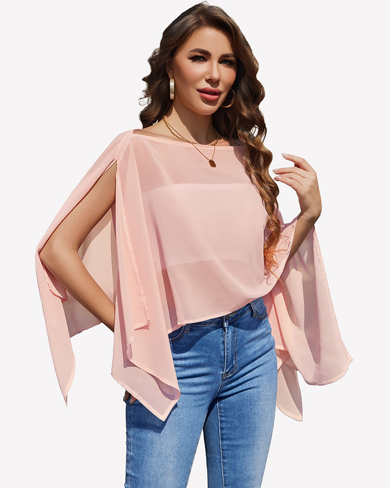 Off Shoulder Chiffon Blouse Batwing Sleeve Flowy Going Out Top