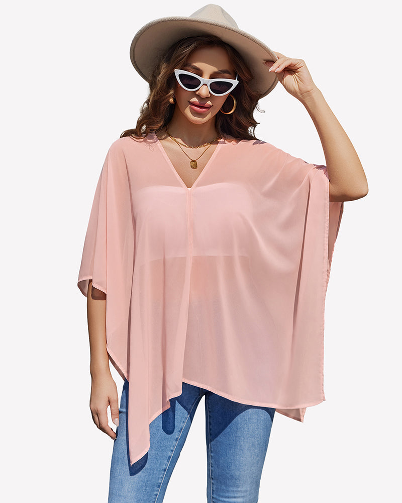 Off Shoulder Chiffon Blouse Batwing Sleeve Flowy Going Out Top