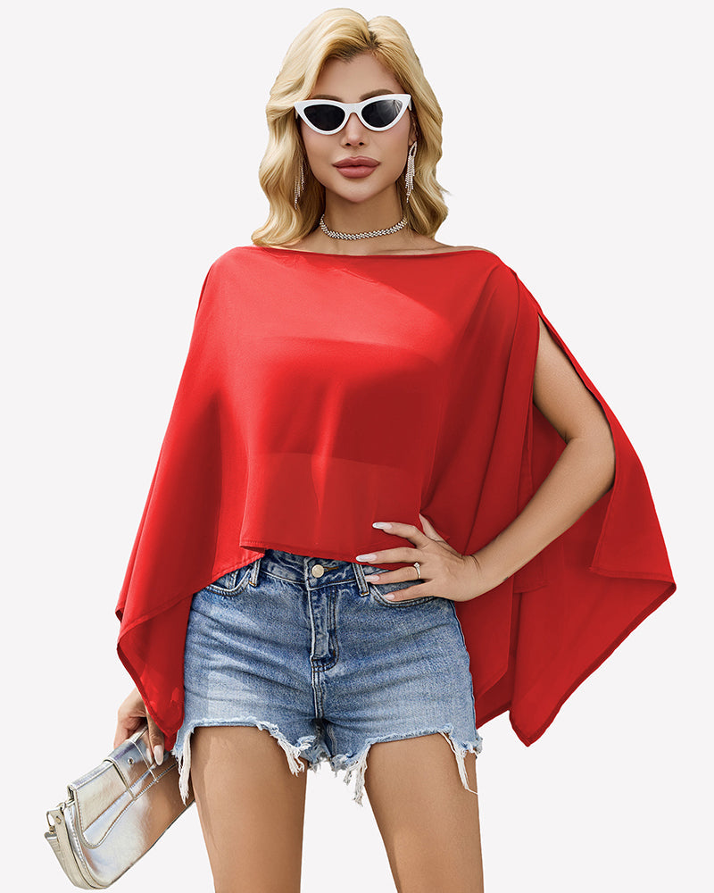 Off Shoulder Chiffon Blouse Batwing Sleeve Flowy Going Out Top