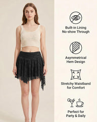 Lace Ruched Side-Slit Mini Skirt