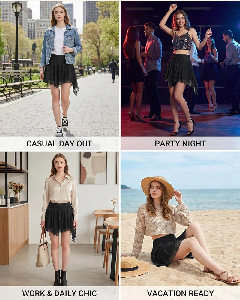 Lace Ruched Side-Slit Mini Skirt