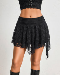 Lace Ruched Side-Slit Mini Skirt
