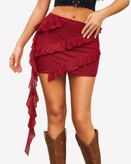 Flowy Ruffle Tie Asymmetrical Y2K Mini Skirt