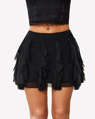Layered Ruffle Flowy Mesh Mini Skirt Y2K Summer Short Skirt