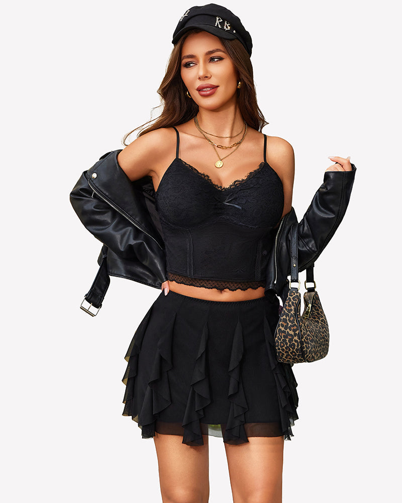 Layered Ruffle Flowy Mesh Mini Skirt Y2K Summer Short Skirt