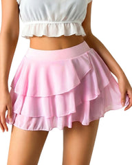 Mesh Layered Ruffle Mini Skirt with Shorts