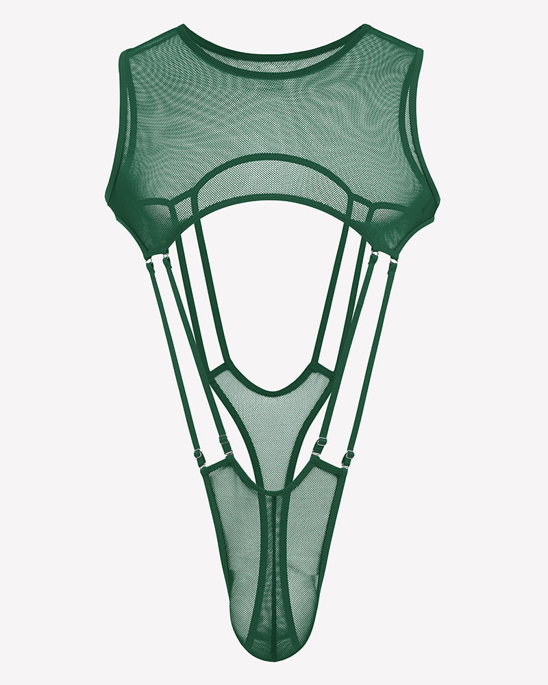 Men's High Cut Fishnet Bodysuit Sheer Mesh One Piece
