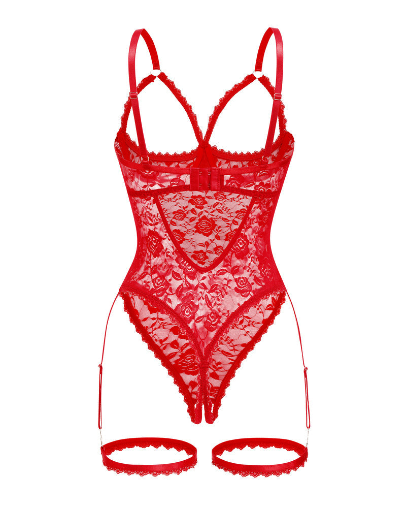 Floral Lace Teddy with Garter Belt Set