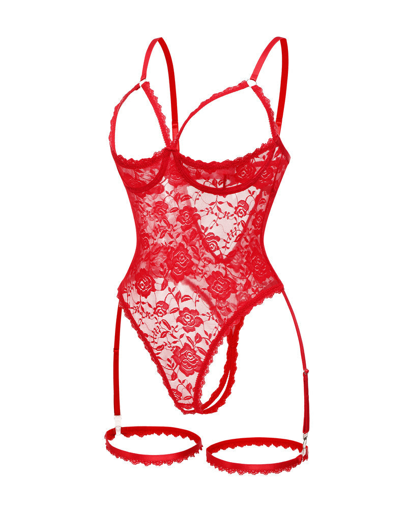 Floral Lace Teddy with Garter Belt Set