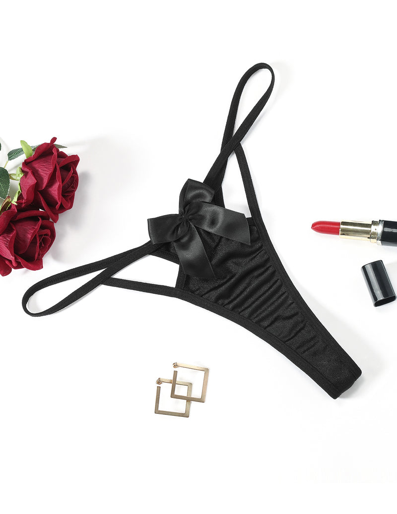 Satin Bow Low Rise Hollow Out Thong