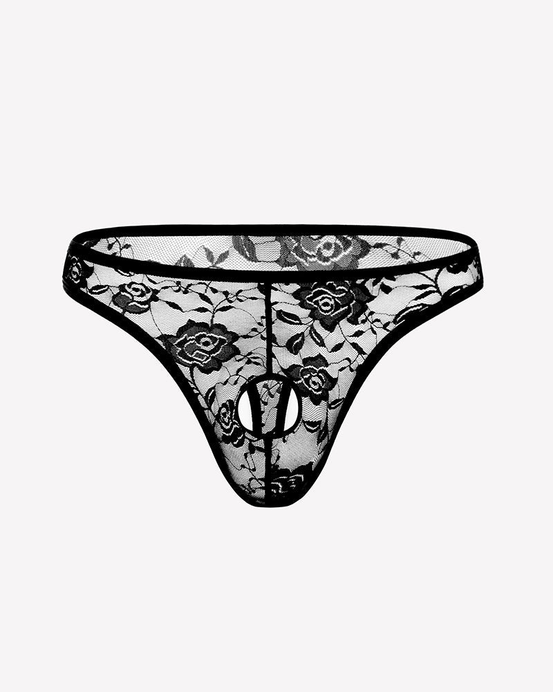 Men's Lace Open Front Bikini Briefs Low Rise Sexy Underwear