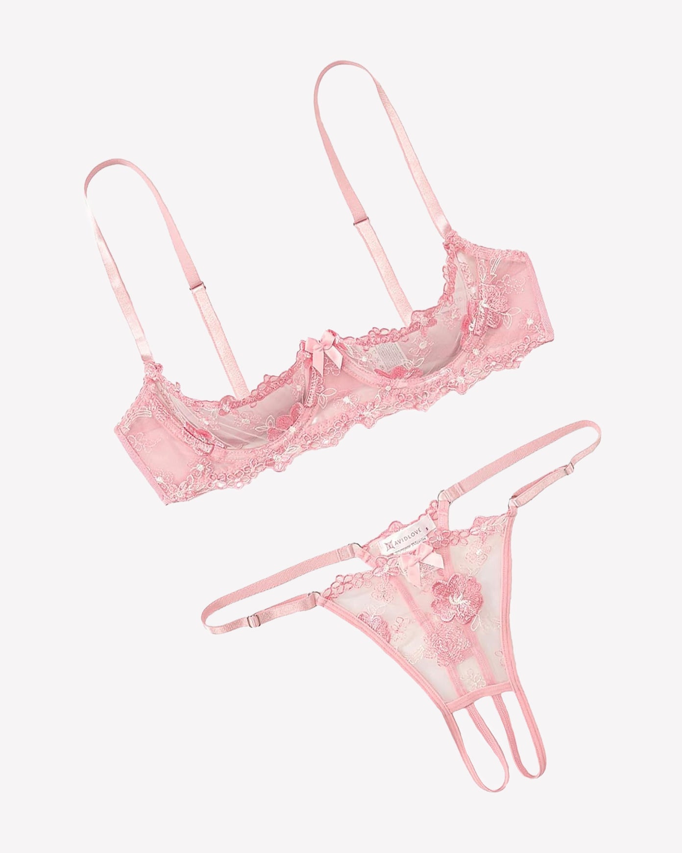 Embroidered Bra and Panty Set 2 Piece Underwire Open Cup Lingerie