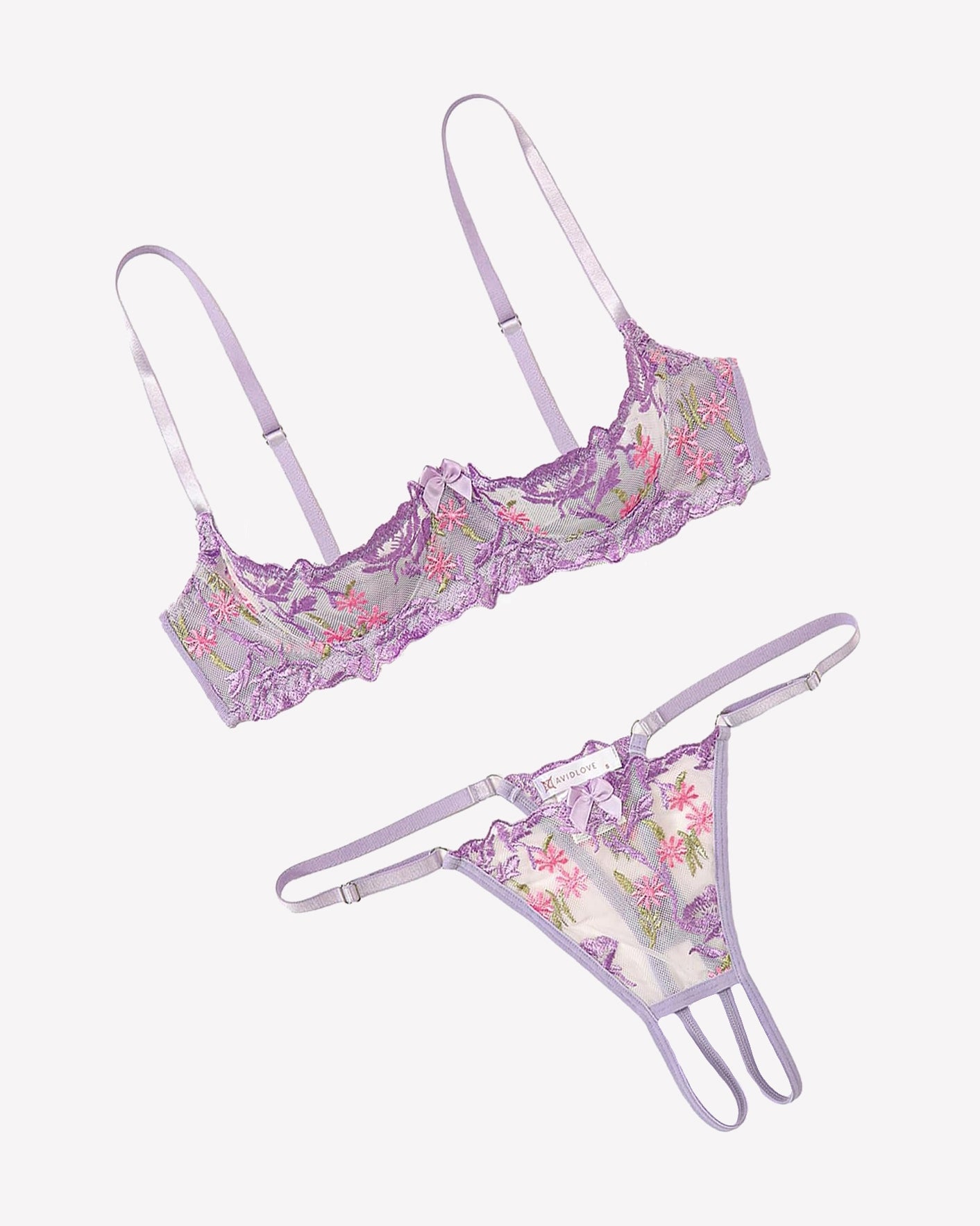 Embroidered Bra and Panty Set 2 Piece Underwire Open Cup Lingerie