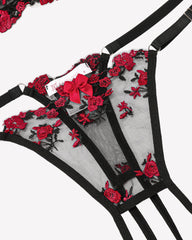 Embroidered Bra and Panty Set 2 Piece Underwire Open Cup Lingerie