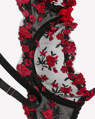 Embroidered Bra and Panty Set 2 Piece Underwire Open Cup Lingerie