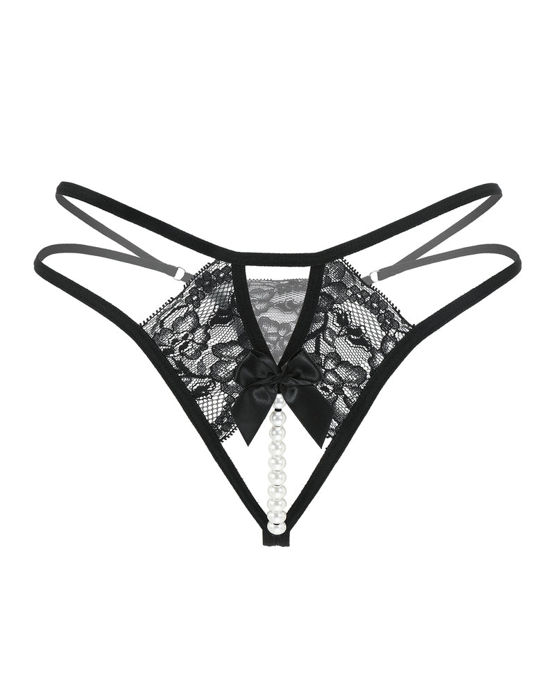 Pearl G-String Lace Thong with Bow