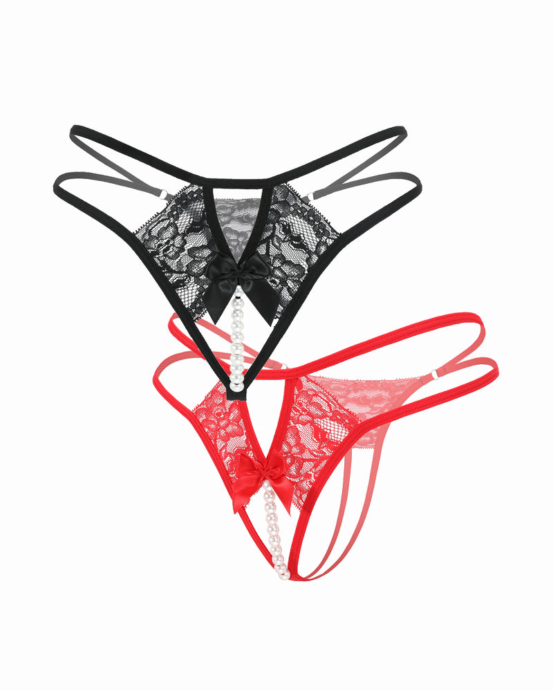 Pearl G-String Lace Thong with Bow