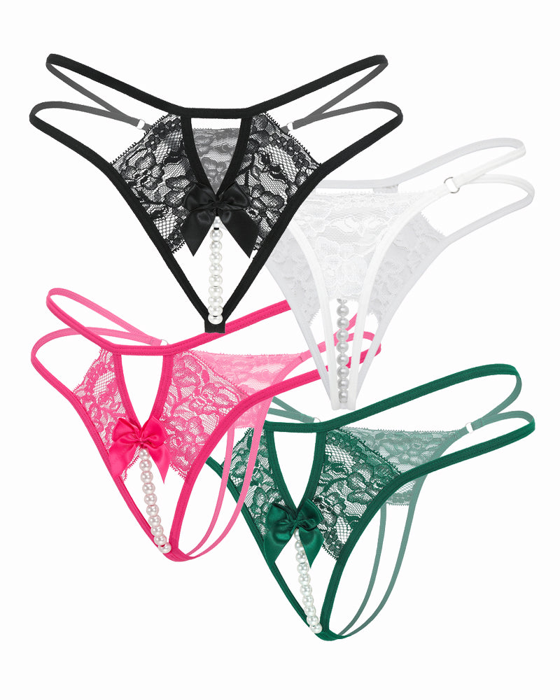 Pearl G-String Lace Thong with Bow