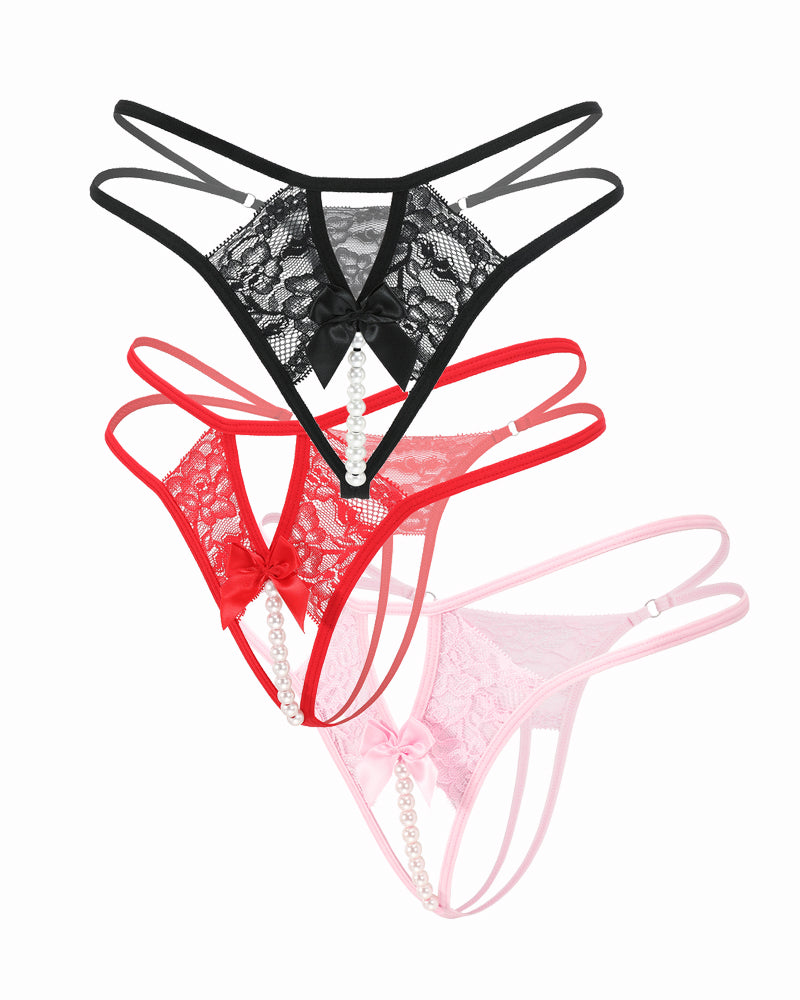 Pearl G-String Lace Thong with Bow