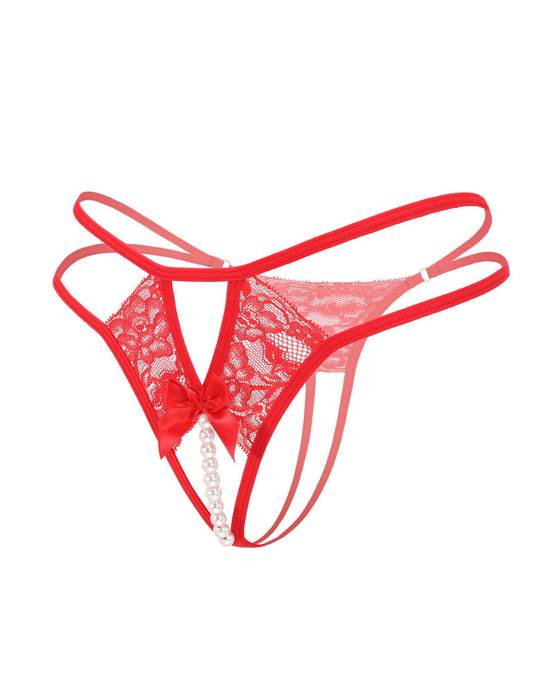 Pearl G-String Lace Thong with Bow