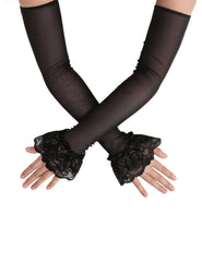 Long Fingerless Sheer Gloves with Ruffle Lace Cuffs