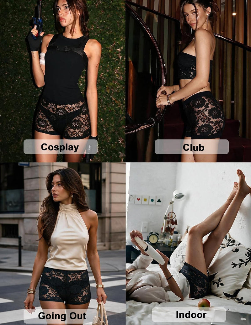 Sheer Floral Lace Low Rise Micro Shorts
