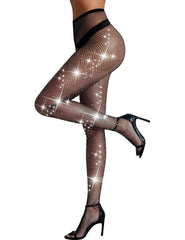 Rhinestone High Waist Fishnet Tights