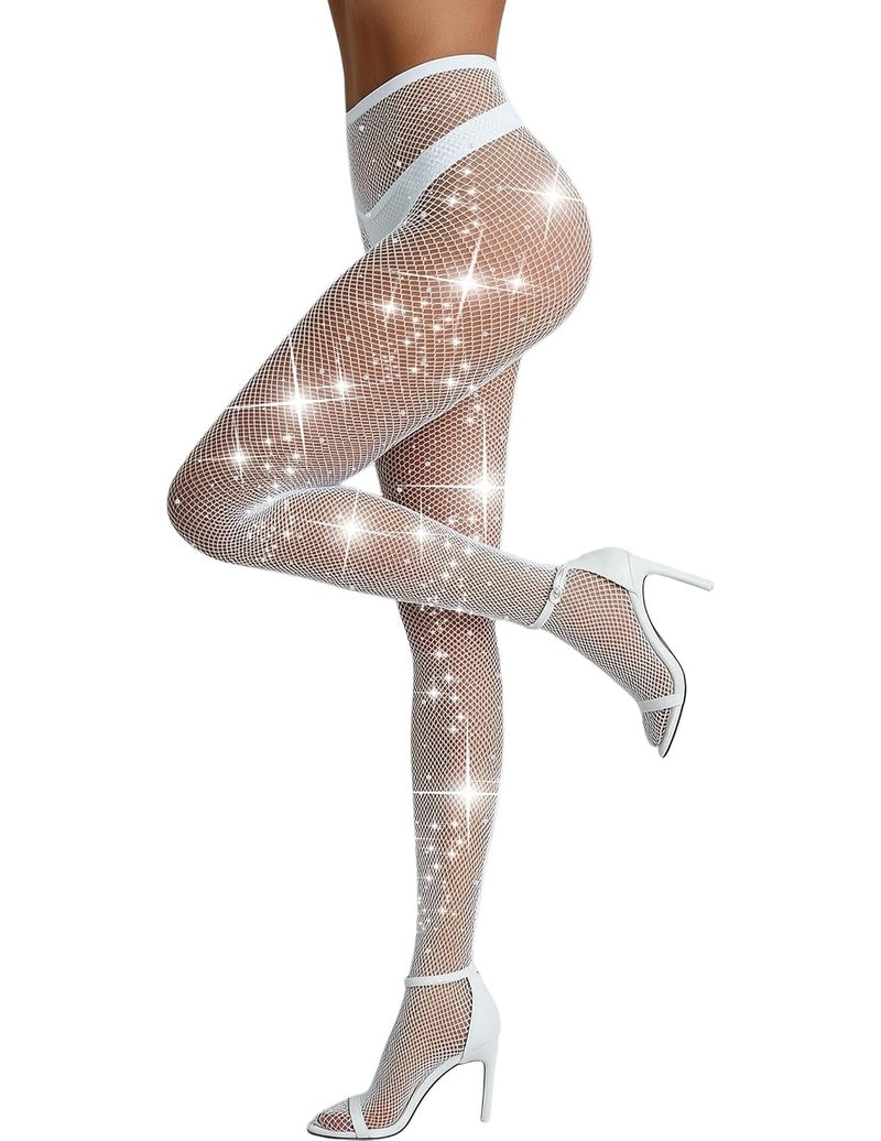 Rhinestone High Waist Fishnet Tights