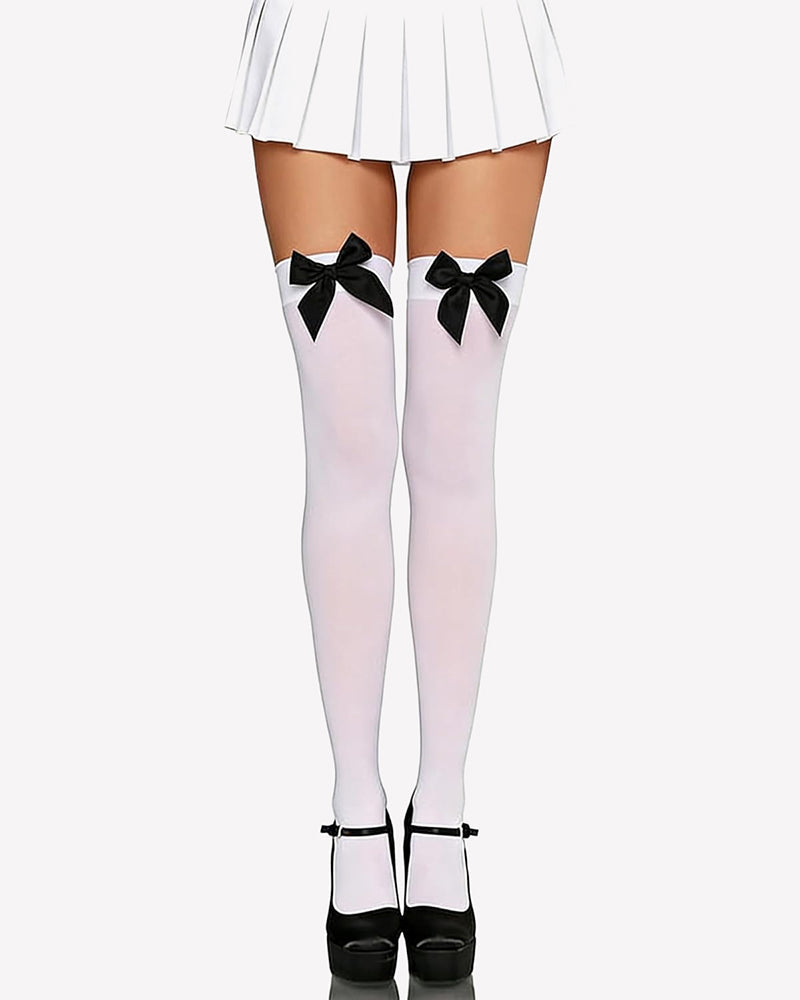 Satin Bow Thigh Highs Over Knee Long Stockings
