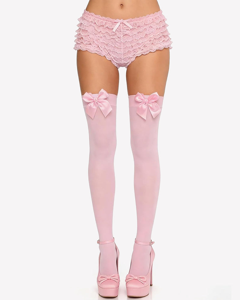 Satin Bow Thigh Highs Over Knee Long Stockings