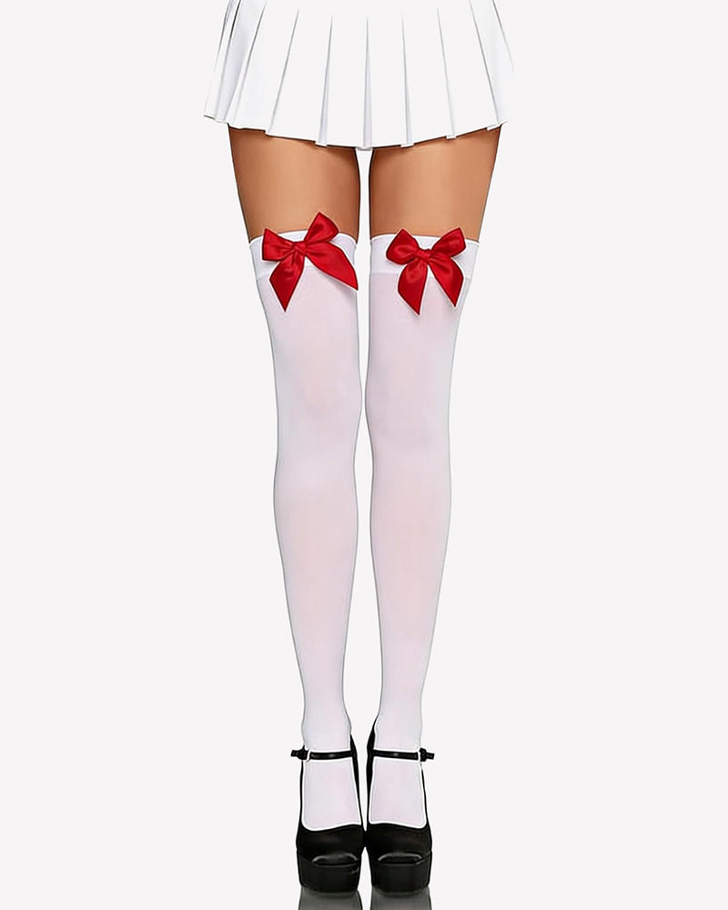 Satin Bow Thigh Highs Over Knee Long Stockings