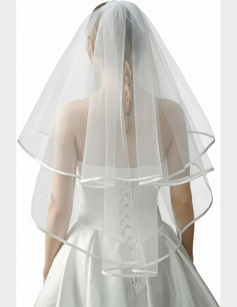 Two-Tier Satin Edge Bridal Wedding Veil