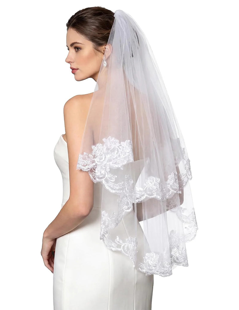 Lace Trim Bridal Tulle Wedding Veil