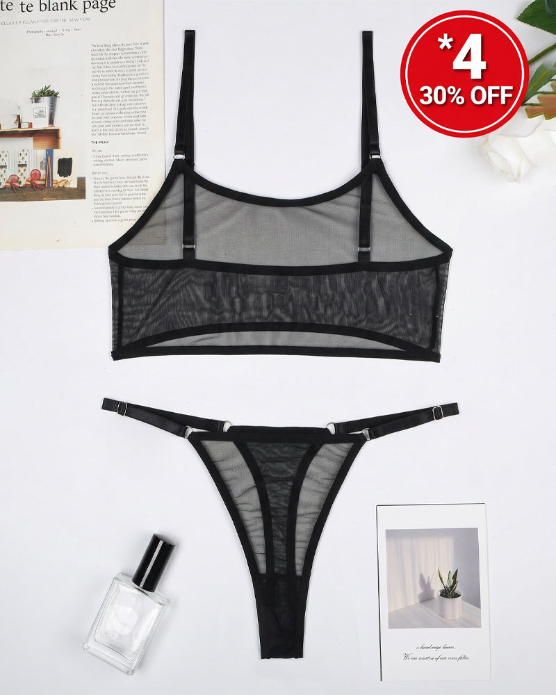 Mesh See-Through Camisole Bra and Panty Set