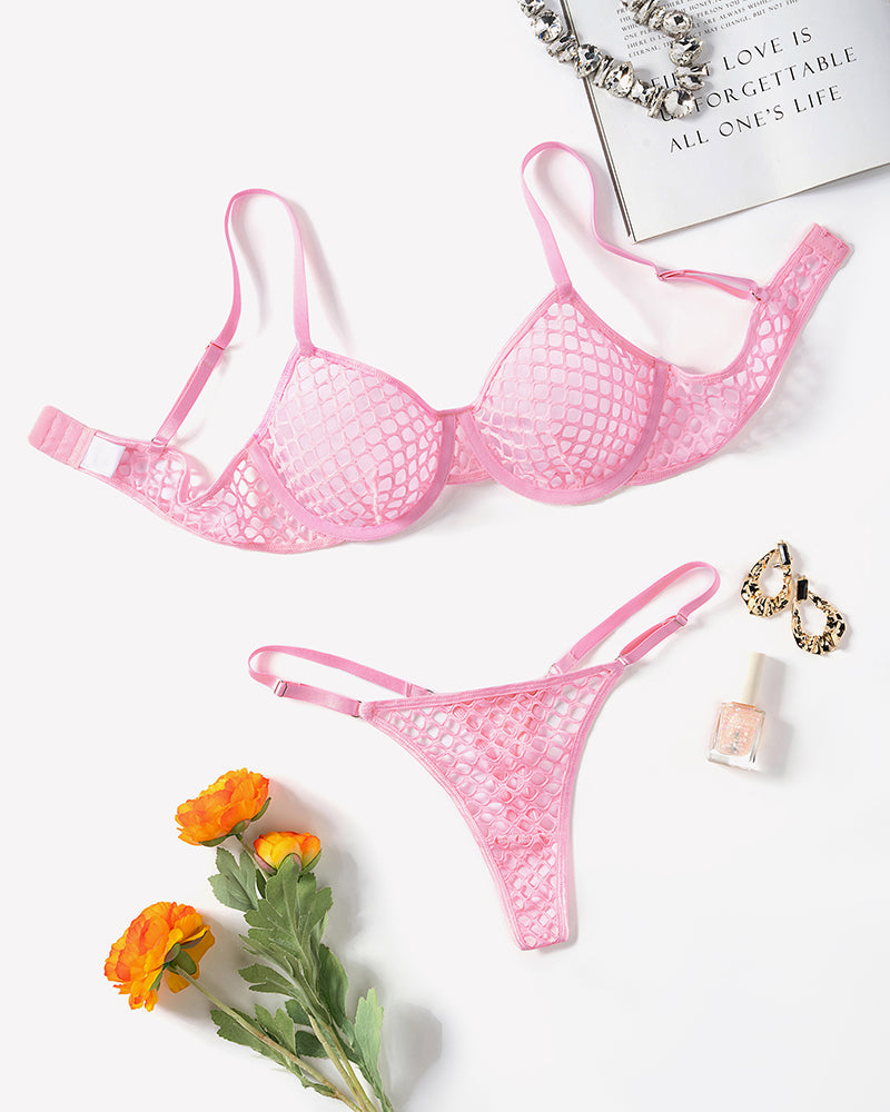 Fishnet Hollow Out Push Up Bra and Sheer Thong