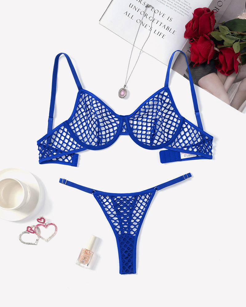 Fishnet Hollow Out Push Up Bra and Sheer Thong