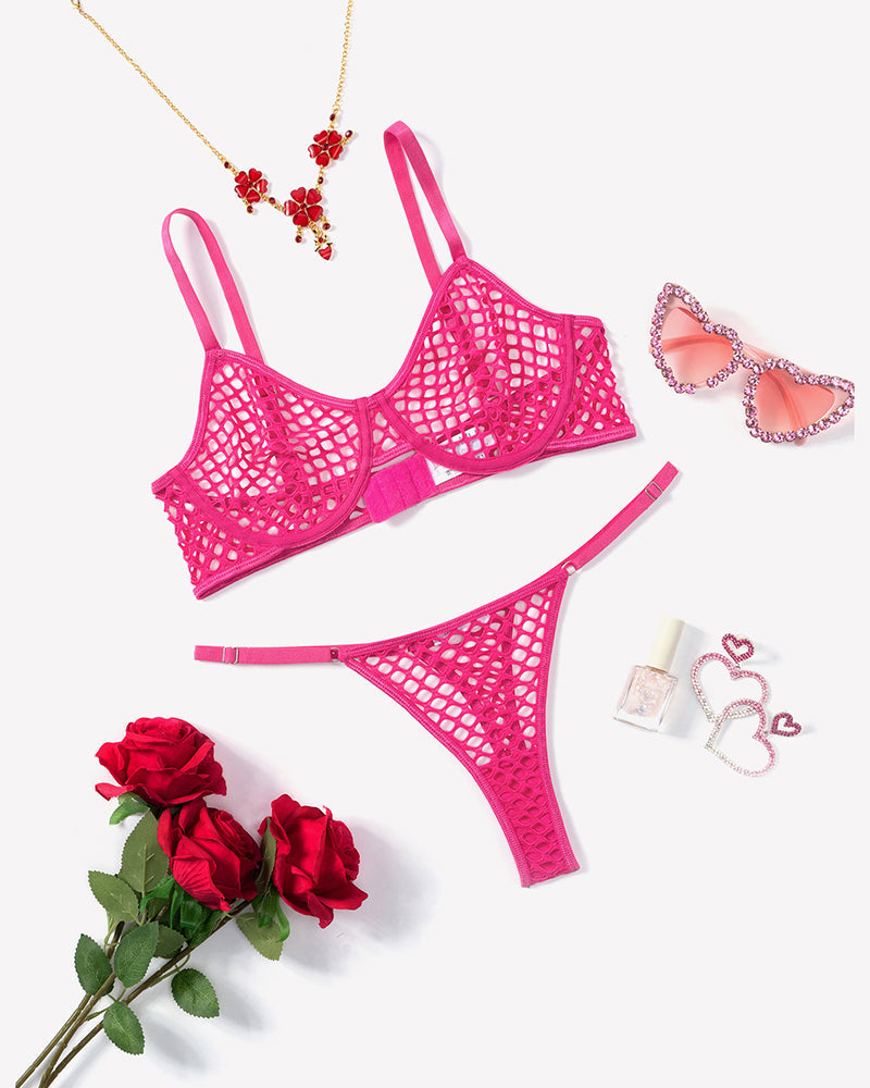Fishnet Hollow Out Push Up Bra and Sheer Thong