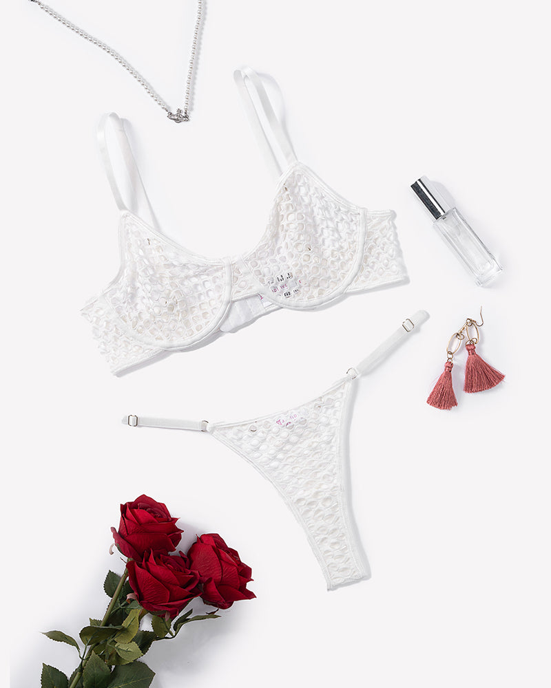 Fishnet Hollow Out Push Up Bra and Sheer Thong