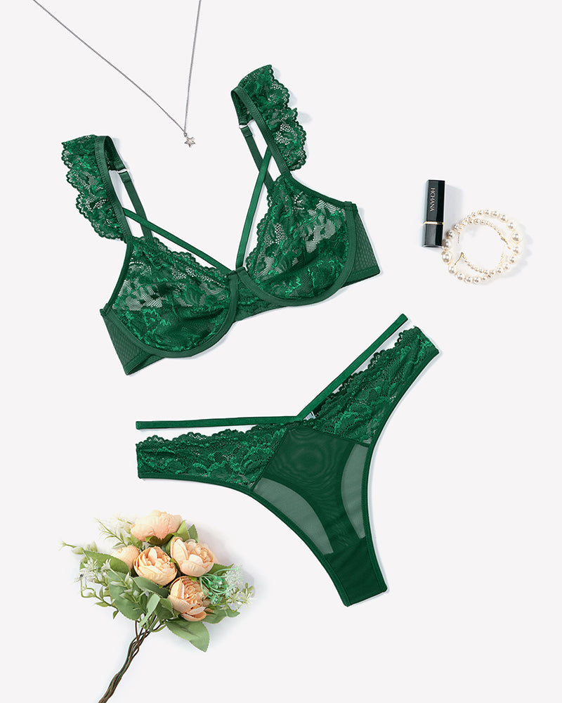Wireless Strappy Ruffle Bra and Panty Sets