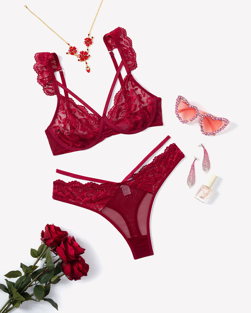 Wireless Strappy Ruffle Bra and Panty Sets