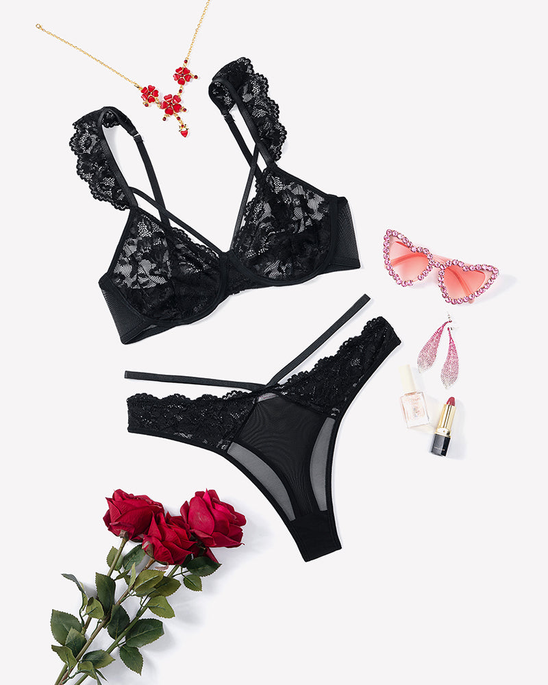 Wireless Strappy Ruffle Bra and Panty Sets
