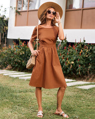 Open Back Button Midi Dress