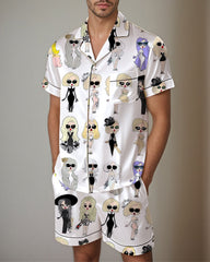 Men Cow Print Satin Pajama Set