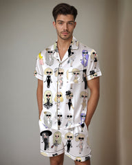Men Cow Print Satin Pajama Set
