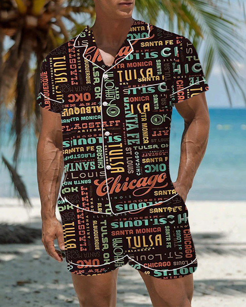 Men Music Theme Graffiti Satin Pajama Set