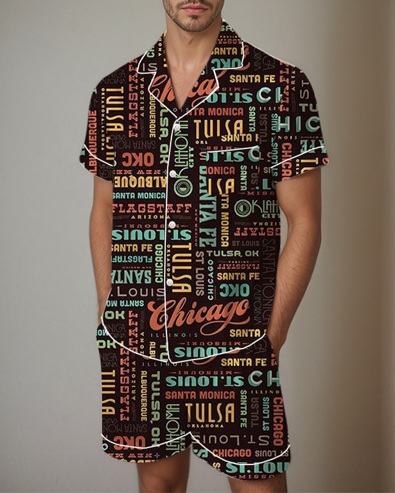 Men Music Theme Graffiti Satin Pajama Set