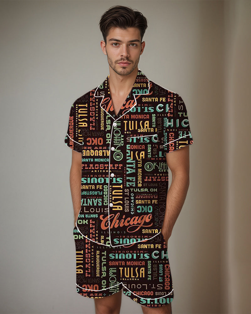 Men Music Theme Graffiti Satin Pajama Set