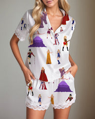 Women Cow Print Satin Pajama Set